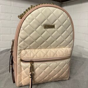 ALDO NWT Beige/Rose Quilted Backpack with Gold Accents
